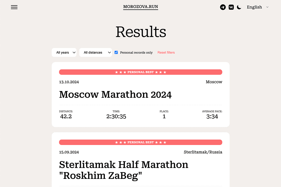 Results page